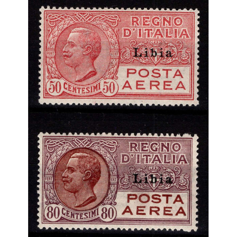 COLONIE LIBIA 1928-29 POSTA AEREA 2 V. N.1-2 G.O MLH* CENTRATI  | F...