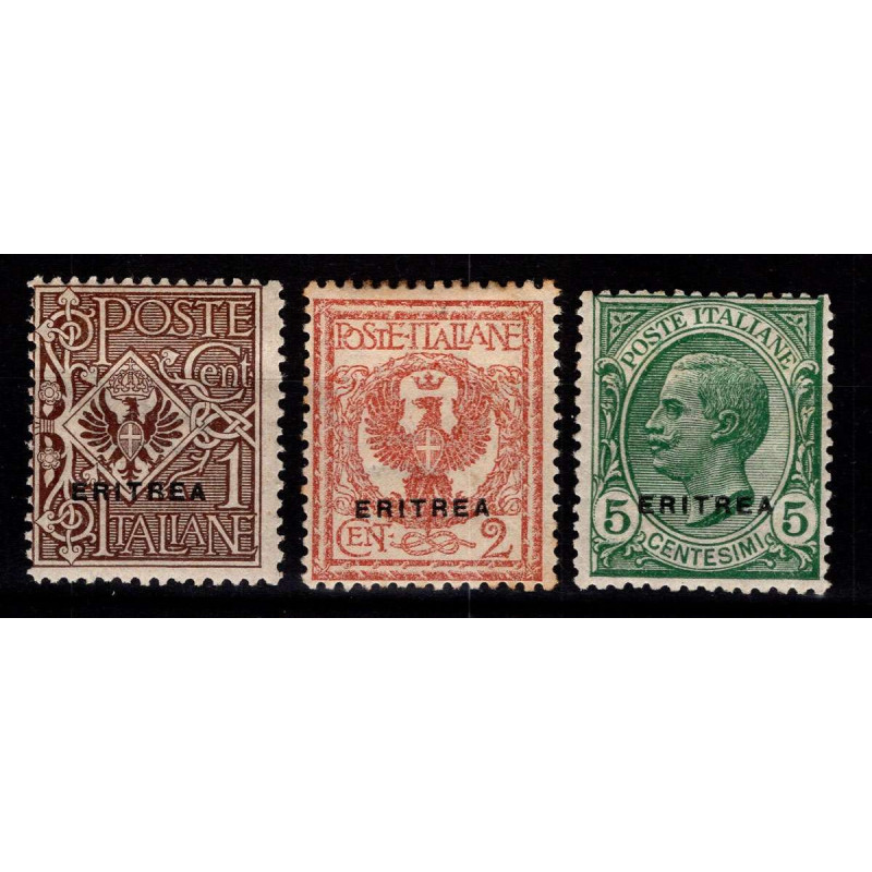COLONIE ERITREA 1924 FRANCOBOLLI D'ITALIA SOPR. 3 V. G.O MH*  | Fil...