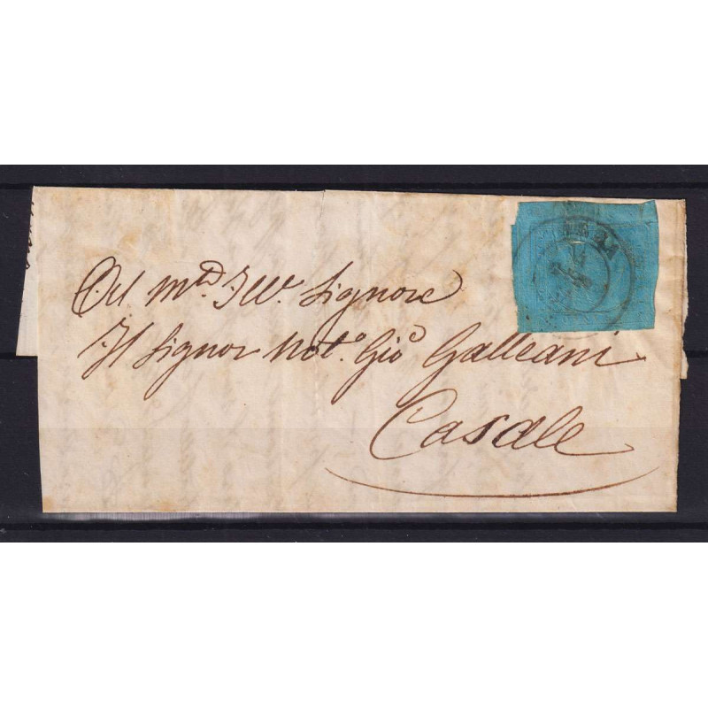 SARDEGNA 1853 20 CENTESIMI N.5 USATO SU GRANDE FRAMMENTO DI BUSTA  ...