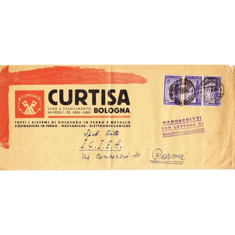 1949 E.R.P. 15 L. VIOLETTO n.602 3 ESEMPLARI SU BUSTA TIMBRO ARRIVO...