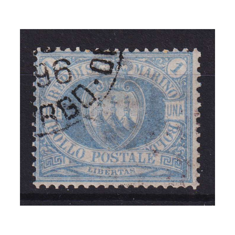 SAN MARINO 1894-99 1 LIRA AZZURRA N.31 USATA CERT.  | Filatelia Meloni