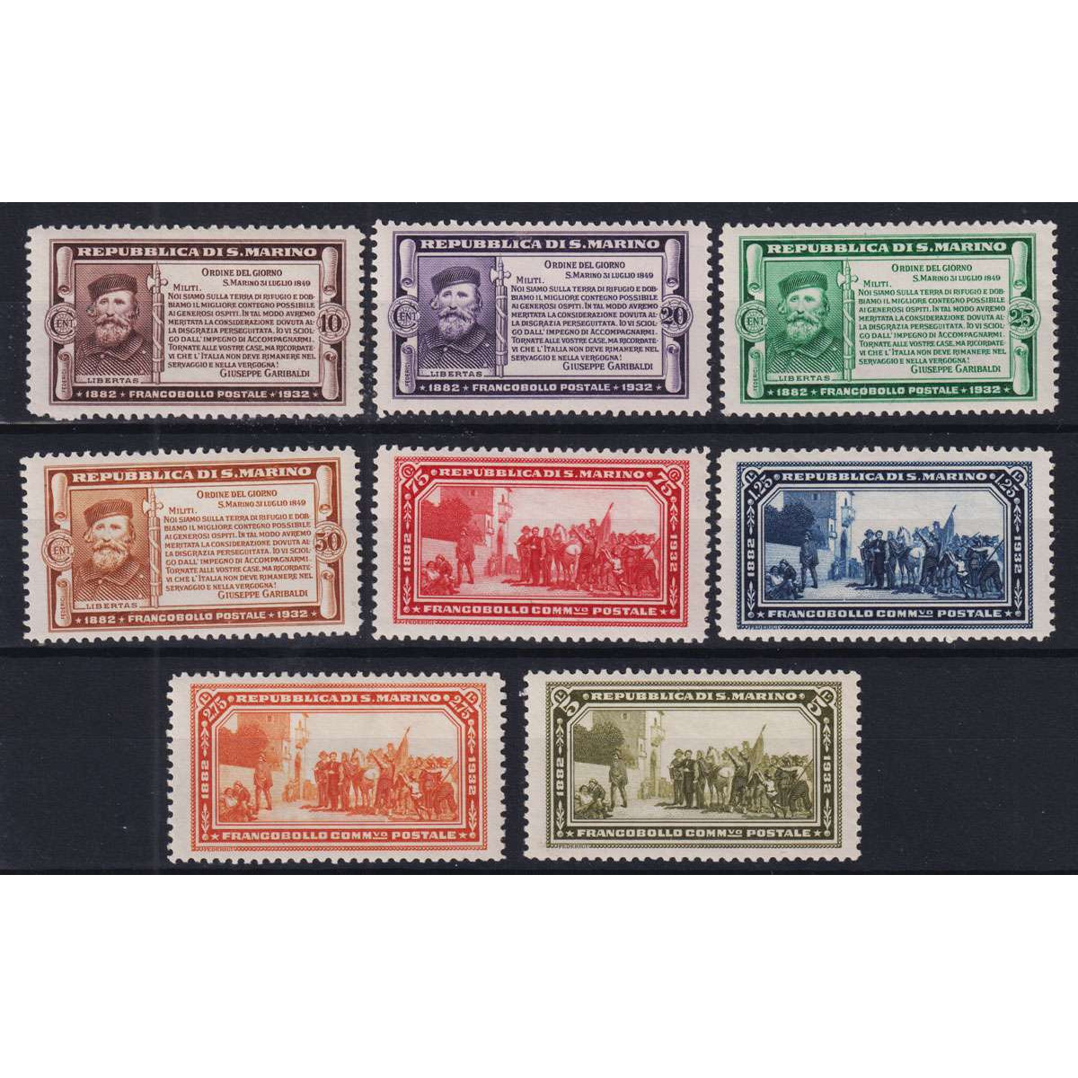 SAN MARINO 1932 GARIBALDI 8 V. G.I MNH** / G.O MH* | Filatelia Meloni SAN MARINO 1932 GARIBALDI 8 V. G.I MNH** / G.O MH* | Filatelia Meloni