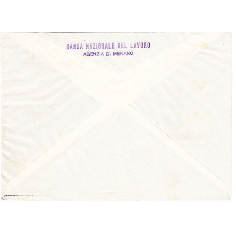 1950 TABACCO 5 L. AMARANTO E VERDE n.629 IN QUARTINA SU BUSTA US.  ...