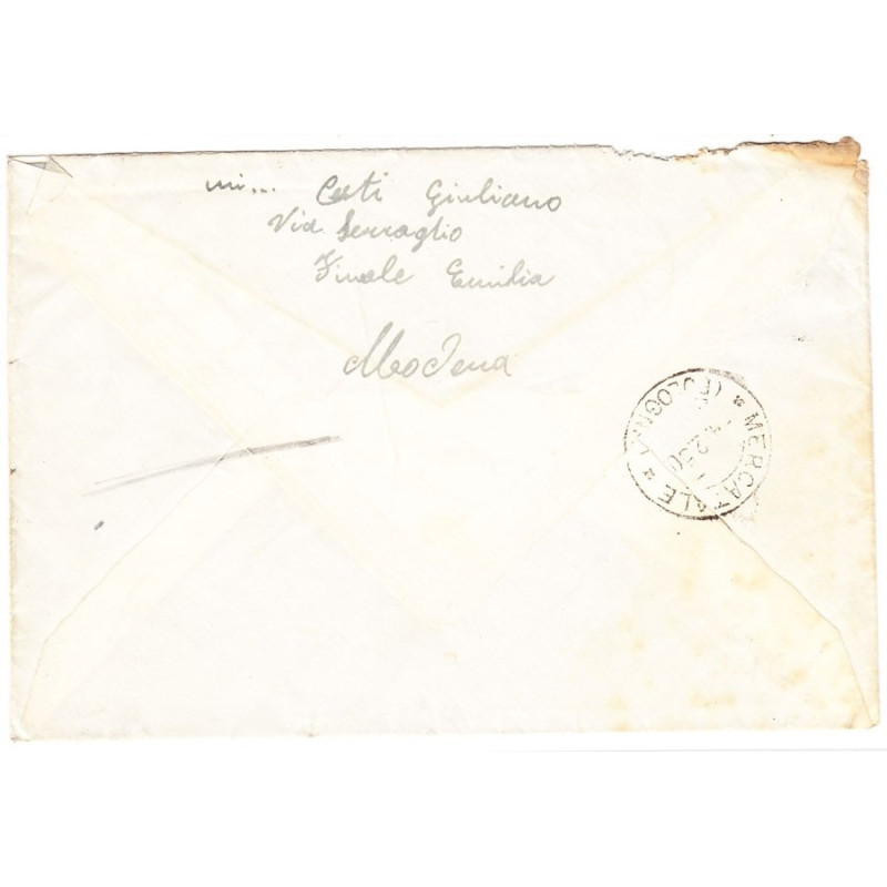 1949 ANN. INVENZIONE PILA ELETTRICA 20 L. n.611 SU BUSTA TIMBRO ARR...