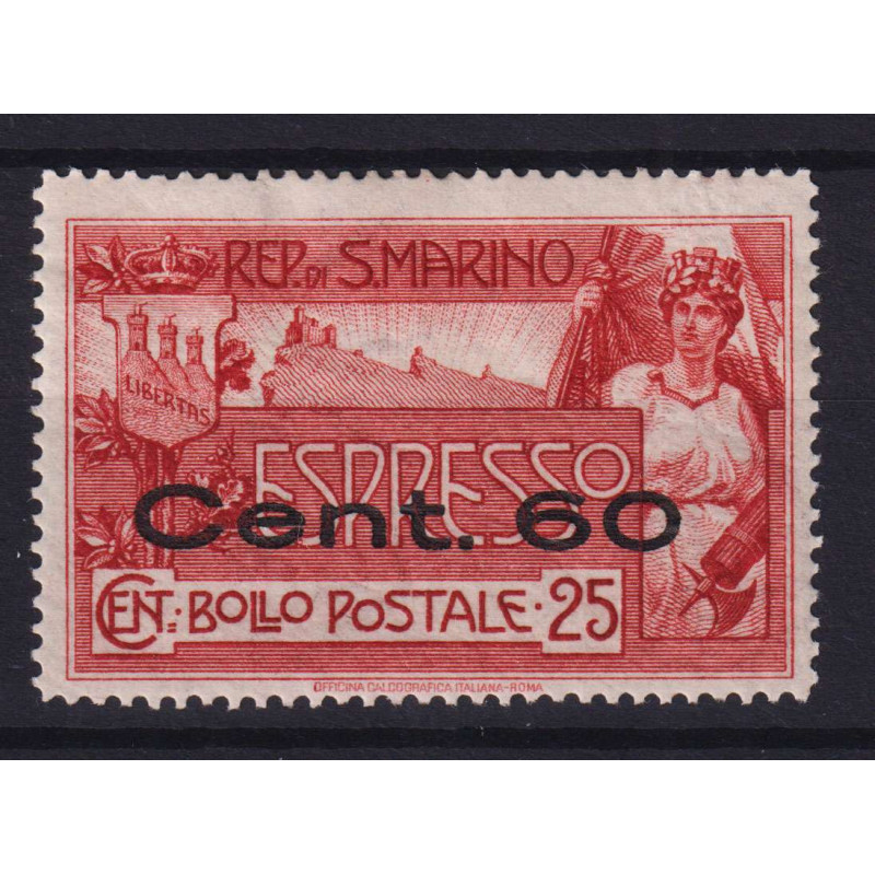 SAN MARINO 1923 ESPRESSO 60 CENT. SU 25 CENT. N.3 G.O MH*  | Filate...