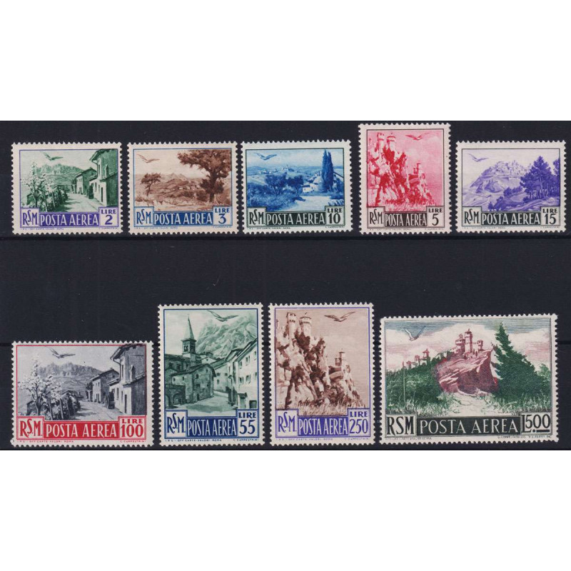 SAN MARINO 1950 VEDUTE 9 VALORI G.I MNH** 2 L. + 15 L. 55 L. G.O ML...