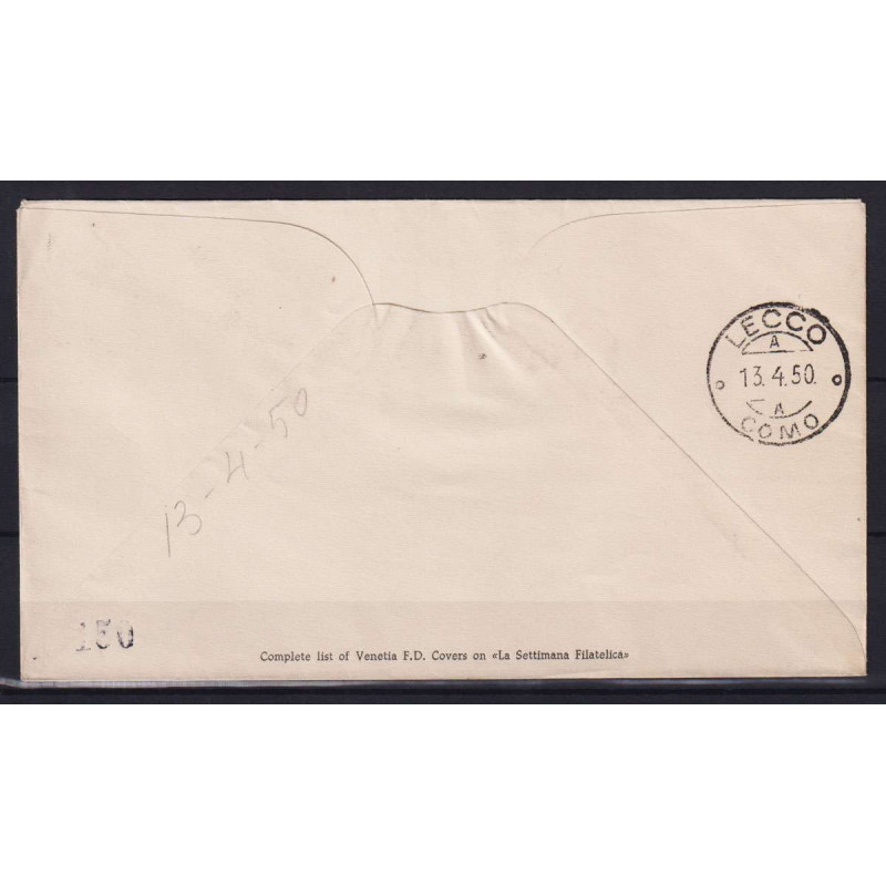 REPUBBLICA 1950 FIERA DI MILANO USATA SU BUSTA FDC VENEZIA VIAGGIAT...
