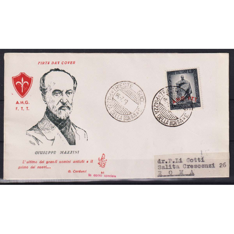 TRIESTE ZONA A 1949 MAZZINI USATO SU BUSTA FDC VENEZIA  | Filatelia...