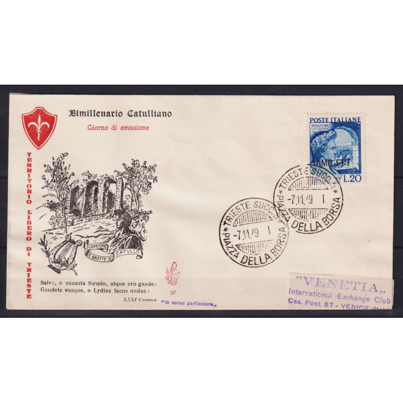 TRIESTE ZONA A 1949 CATULLO USATO SU BUSTA FDC VENEZIA  | Filatelia...