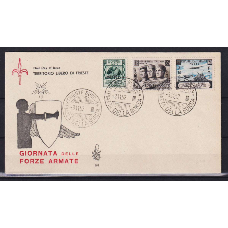 TRIESTE ZONA A 1952 FORZE ARMATE 3 V. USATO SU BUSTA FDC VENEZIA  |...