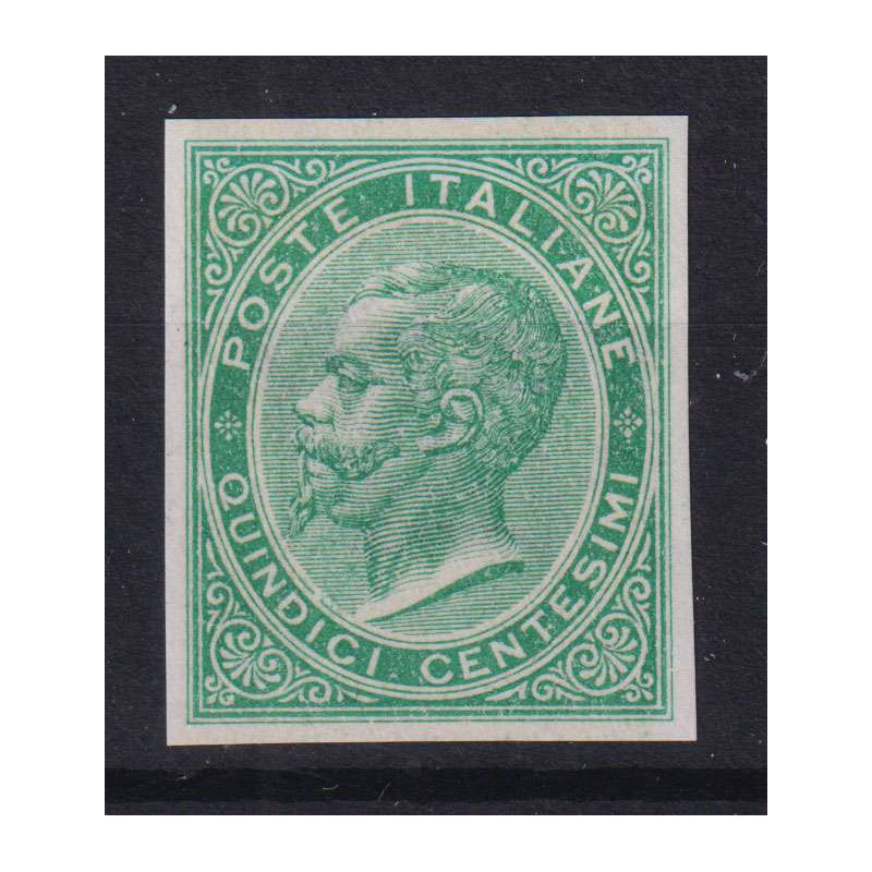 REGNO 1863 15 CENT. VERDE PROVA DI COLORE G.I MNH** CERT. BOLAFFI  ...