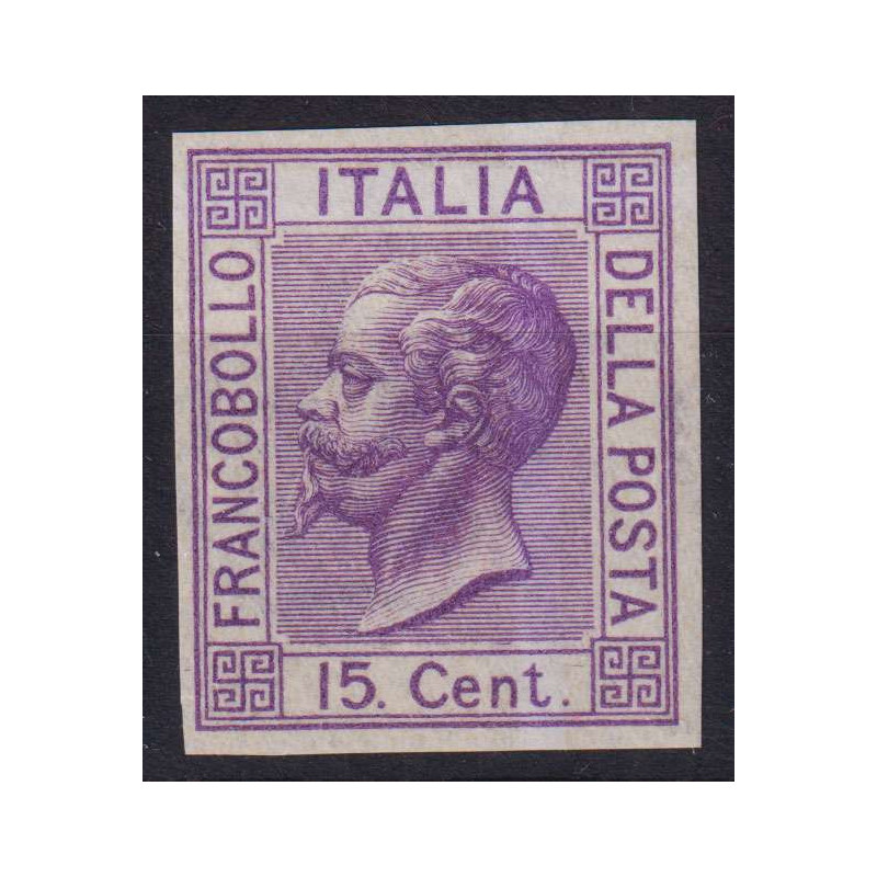 REGNO 1867 15 CENTESIMI SAGGIO PORPORA D'ANILINA G.I MNH** CERT. BO...