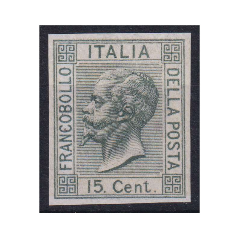 REGNO 1867 15 CENTESIMI SAGGIO VERDE OLIVA G.I MNH** CERT. BOLAFFI ...