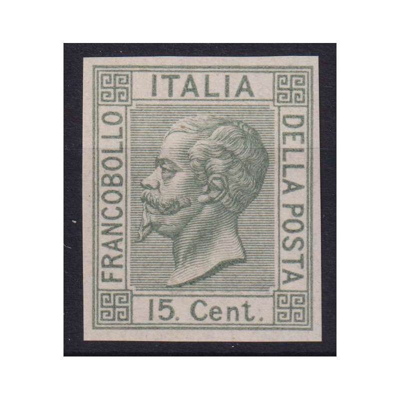 REGNO 1867 15 CENTESIMI SAGGIO OLIVA CHIARO G.I MNH** CERT. BOLAFFI...
