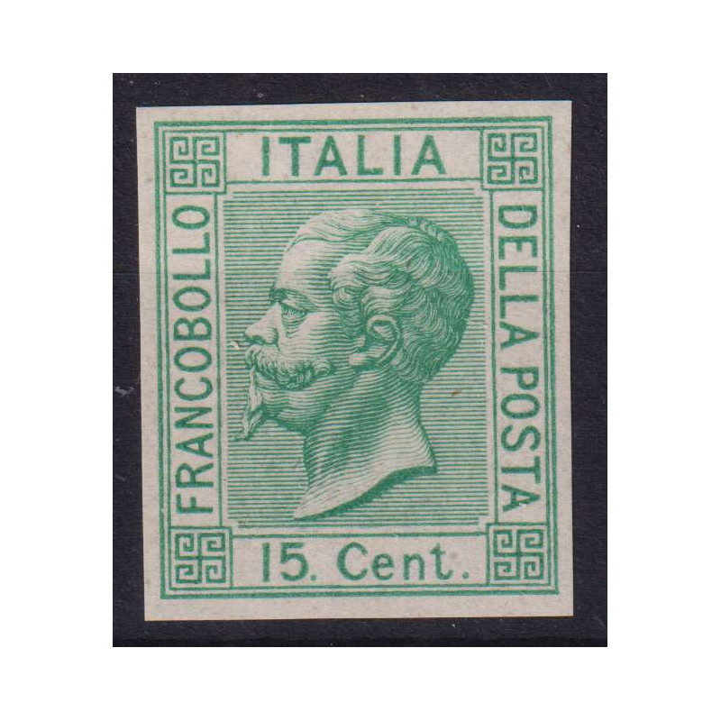 REGNO 1867 15 CENTESIMI SAGGIO VERDE CUPO G.I MNH** CERT. BOLAFFI  ...