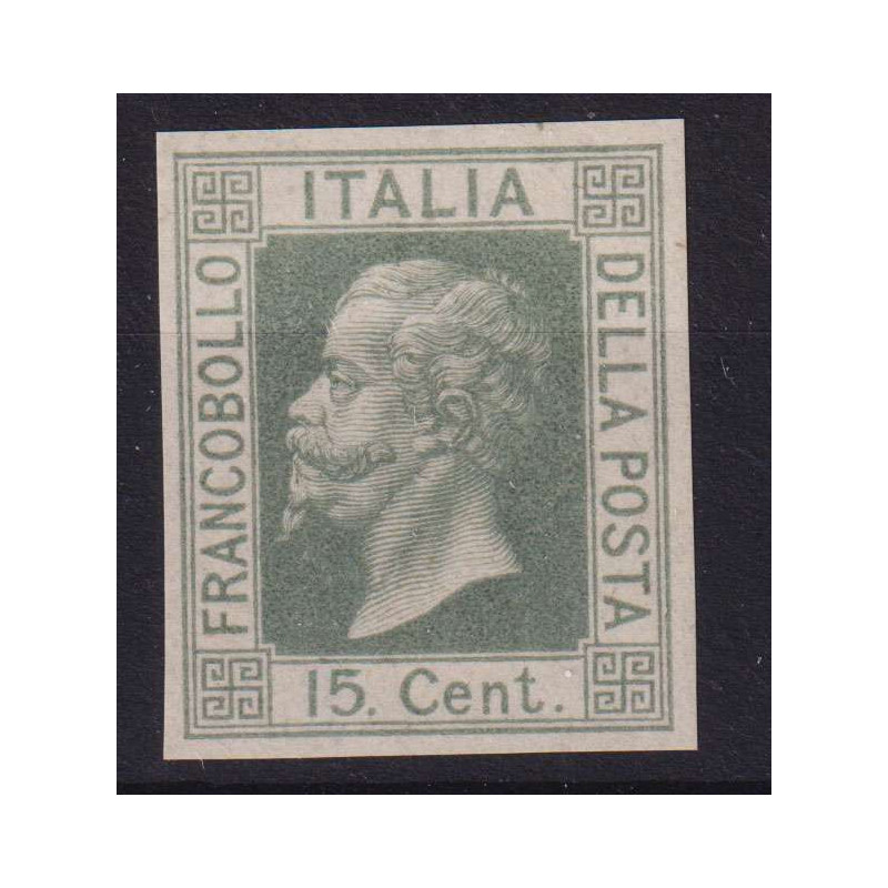 REGNO 1867 15 CENTESIMI SAGGIO VERDE OLIVA CHIARO G.I MNH** CERT. B...