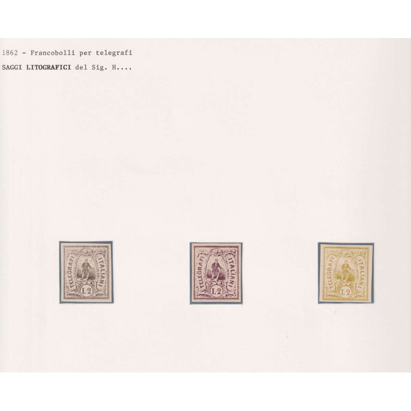 REGNO 1864 SAGGI HUMMEL 3 V. TELEGRAFI SENZA GOMMA FIRMATI  | Filat...