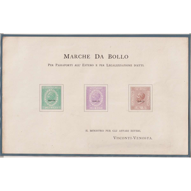 REGNO 1862 MARCHE DA BOLLO PASSAPORTI 3 V. SU FOGLIO DECRETO  | Fil...
