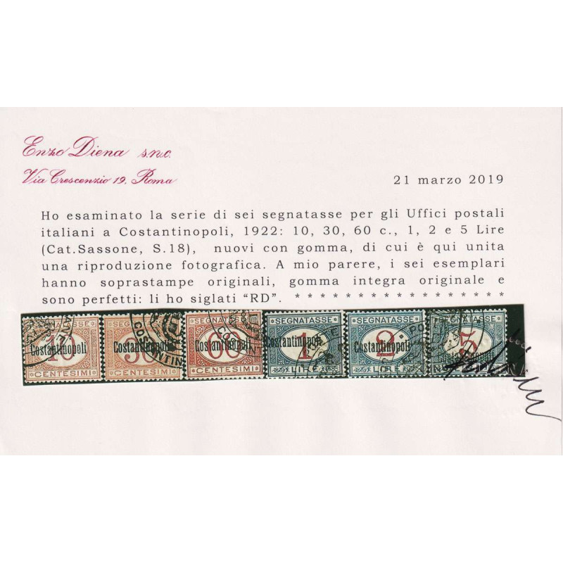 OCCUPAZIONI COSTANTINOPOLI 1922 SEGNATASSE 6 V. N.1-6 G.I. MNH** CE...