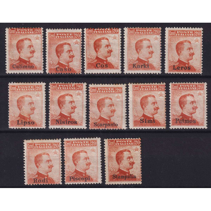 COLONIE EGEO ISOLE 1917 20 CENTESIMI SENZA FIL. N.9 13 VALORI G.O M...