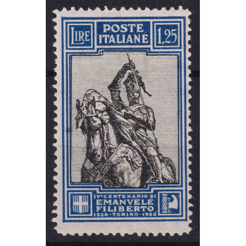 REGNO 1928 FILIBERTO 1,25 LIRE DENT. LINEARE N.235/I G.I MNH** CERT...