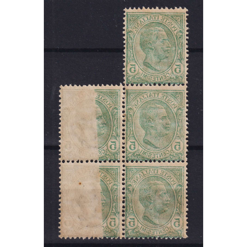 REGNO D'ITALIA 1906 LEONI BLOCCO 5 CENTESIMI CON VARIETA' G.I MNH**...