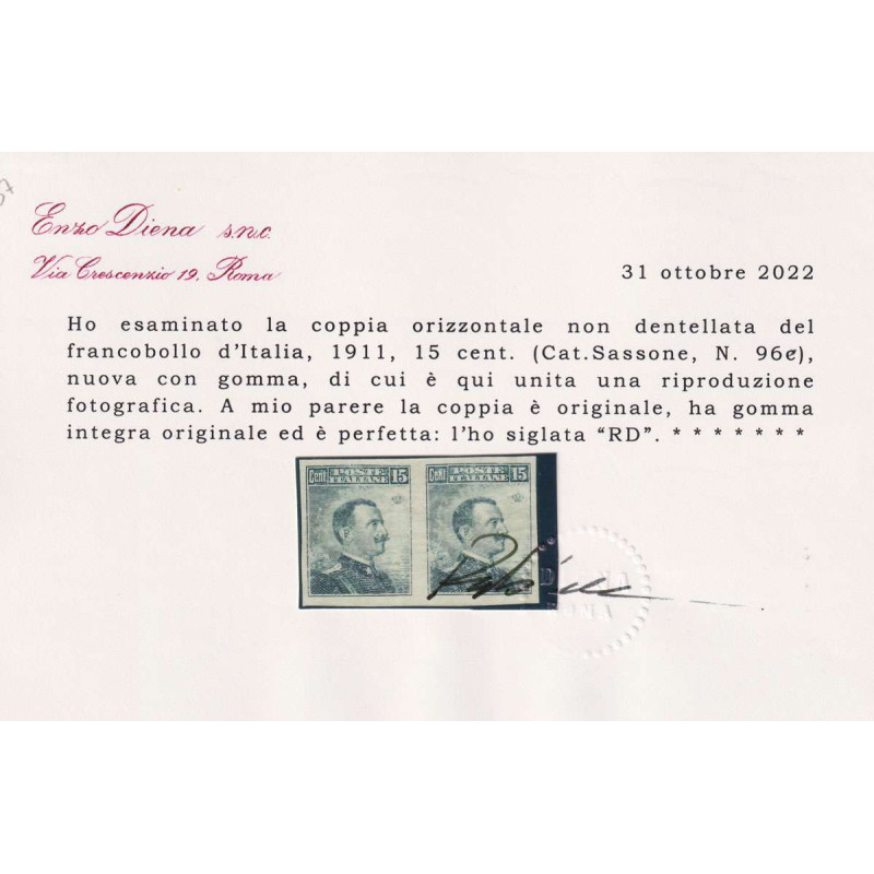 REGNO 1911 MICHETTI COPPIA 15 CENTESIMI VARIETA' N.96e G.I MNH** CE...