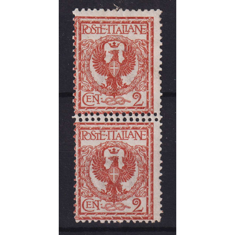 REGNO 1901 FLOREALE COPPIA 2 CENTESIMI VARIETA' N.69p G.I MNH** CER...