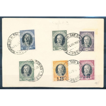 SAN MARINO 1929 ONOFRI 4 VAL. + 2 SOPRASTAMPATI SU FRAMMENTO  | Fil...