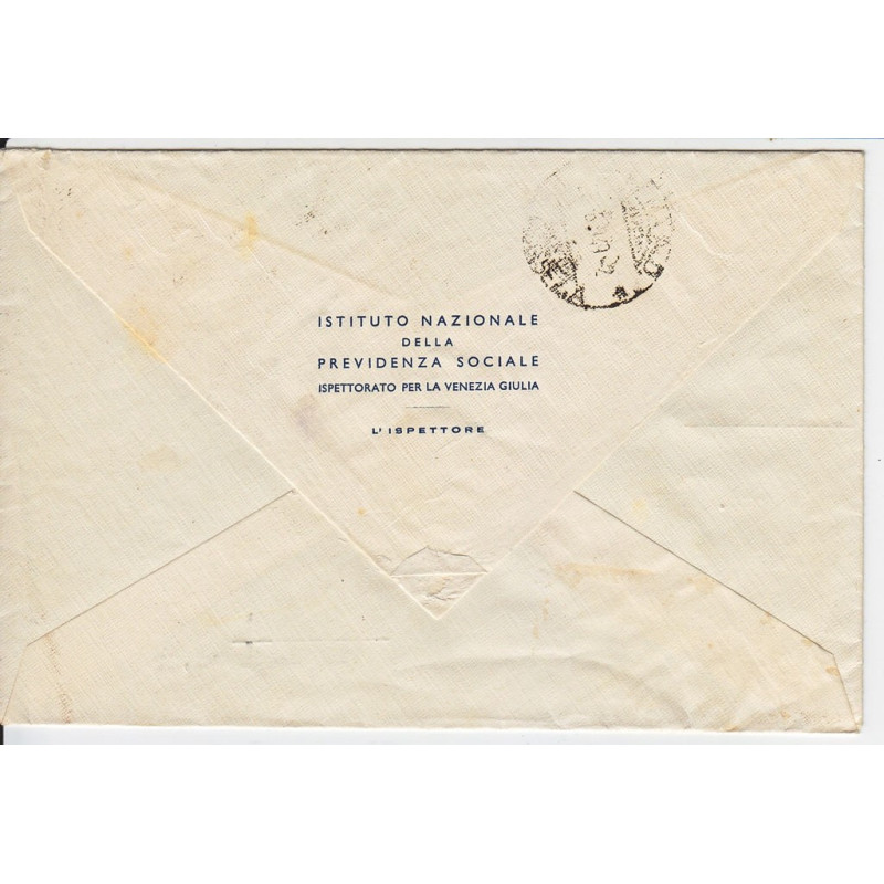 1949 TRIESTE "A" E.R.P. 3 V. S.7 + 20 L. n.42 S. SU BUSTA VIAGGIATA...