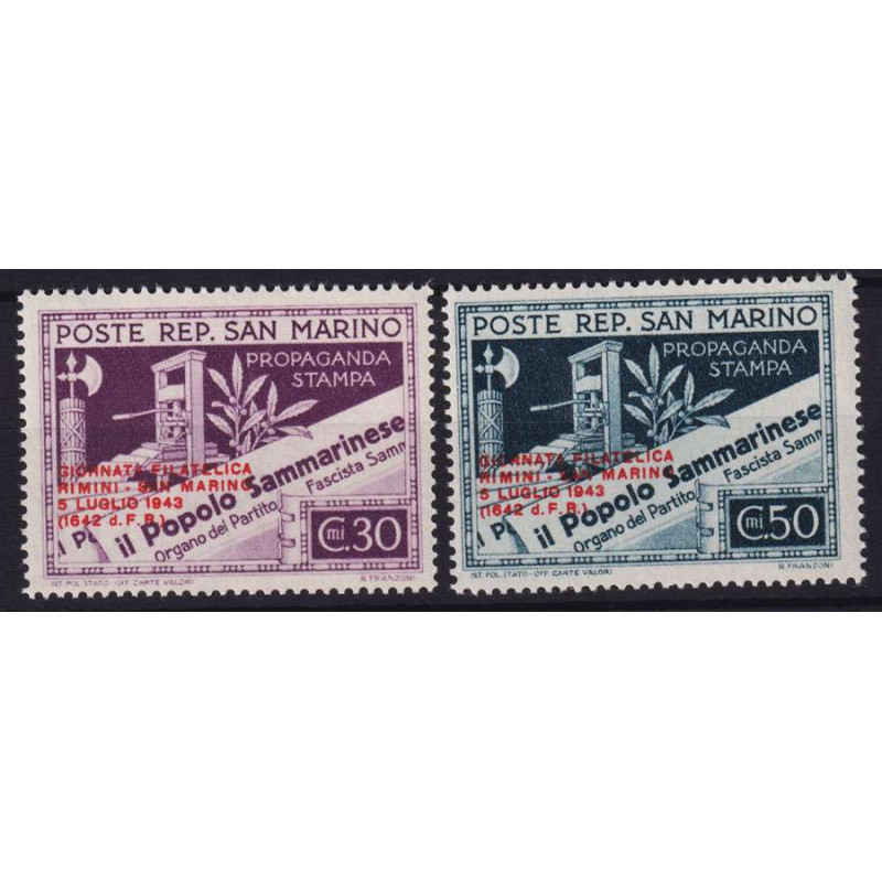 SAN MARINO 1943 GIORNATA FILATELICA RIMINI SAN MARINO G.I MNH**  | ...