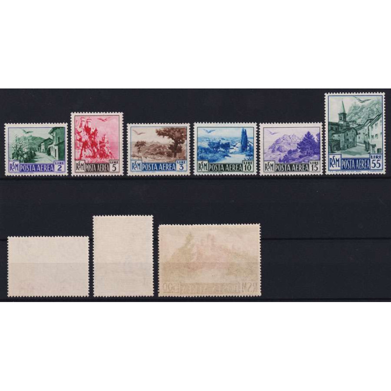 SAN MARINO 1950 POSTA AEREA VEDUTE 9 VALORI G.I MNH**  | Filatelia ...