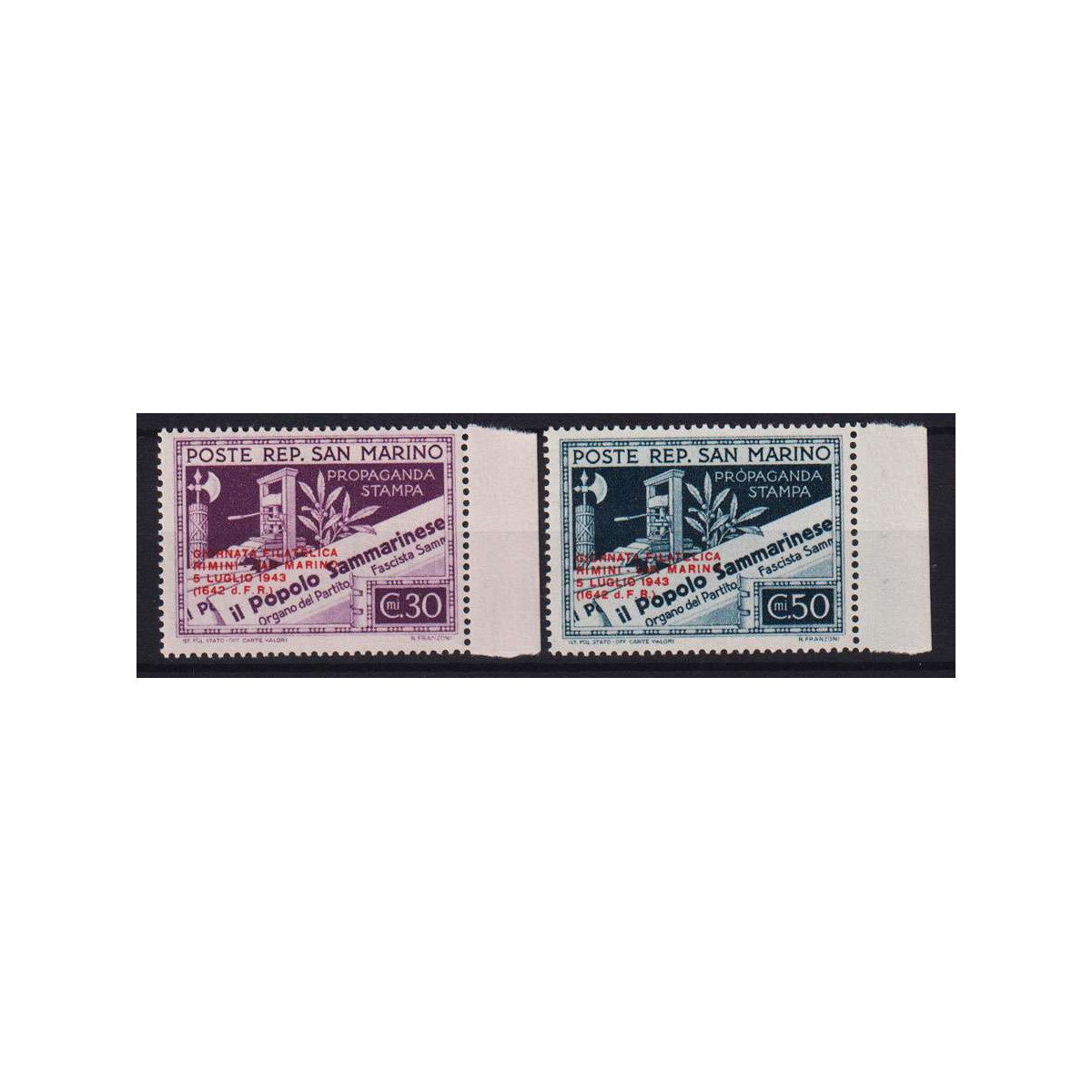 SAN MARINO 1943 GIORNATA FILATELICA RIMINI SAN MARINO 2 V. G.I MNH*... SAN MARINO 1943 GIORNATA FILATELICA RIMINI SAN MARINO 2 V. G.I MNH*...