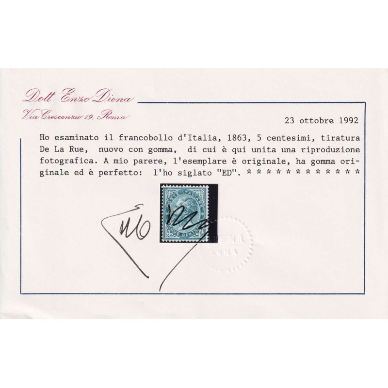 REGNO D'ITALIA 1863-65 5 CENTESIMI DE LA RUE LONDRA N.L16 G.O MLH* ...