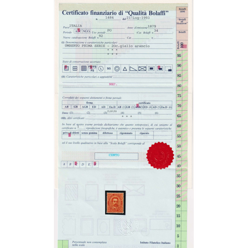 REGNO 1879 UMBERTO I SERIE COMPLETA 7 V. G.I MNH** 3 CERT.  | Filat...