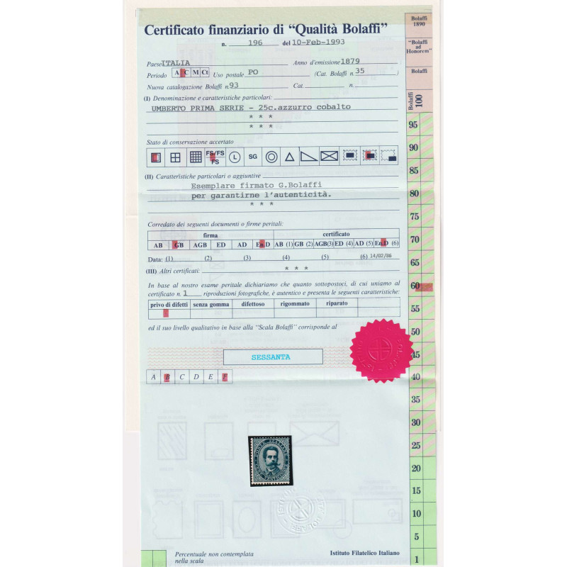 REGNO 1879 UMBERTO I SERIE COMPLETA 7 V. G.I MNH** 3 CERT.  | Filat...