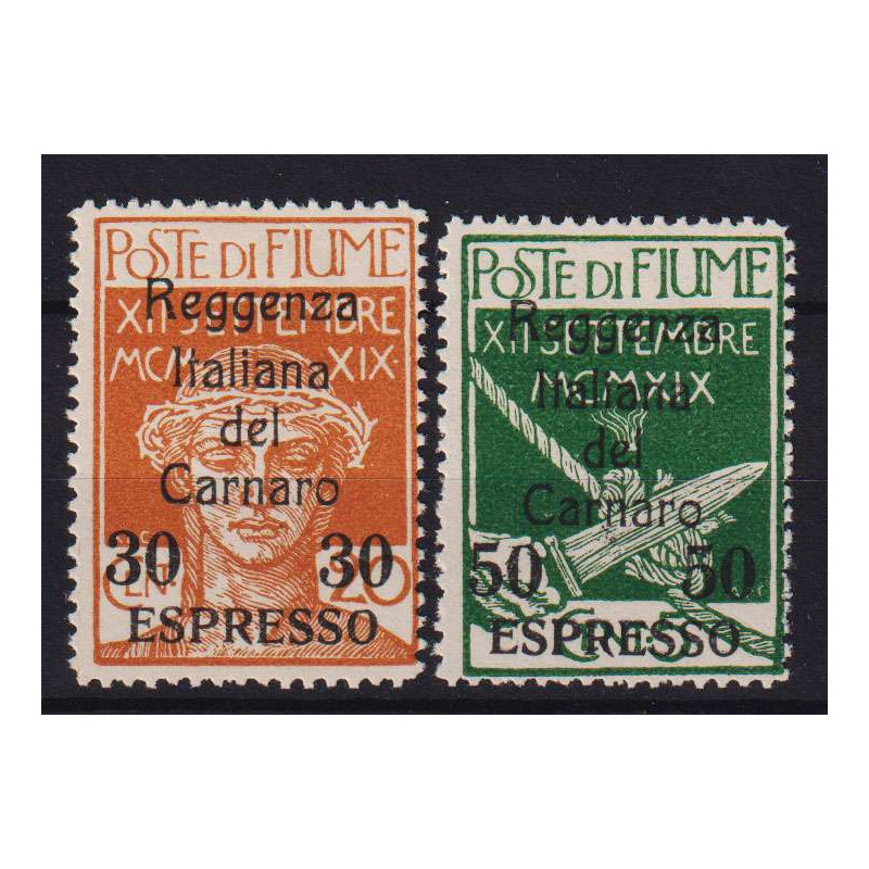 OCCUPAZIONI FIUME 1920 ESPRESSI REGGENZA DEL CARNARO 2 V. N.3-4 G.O...