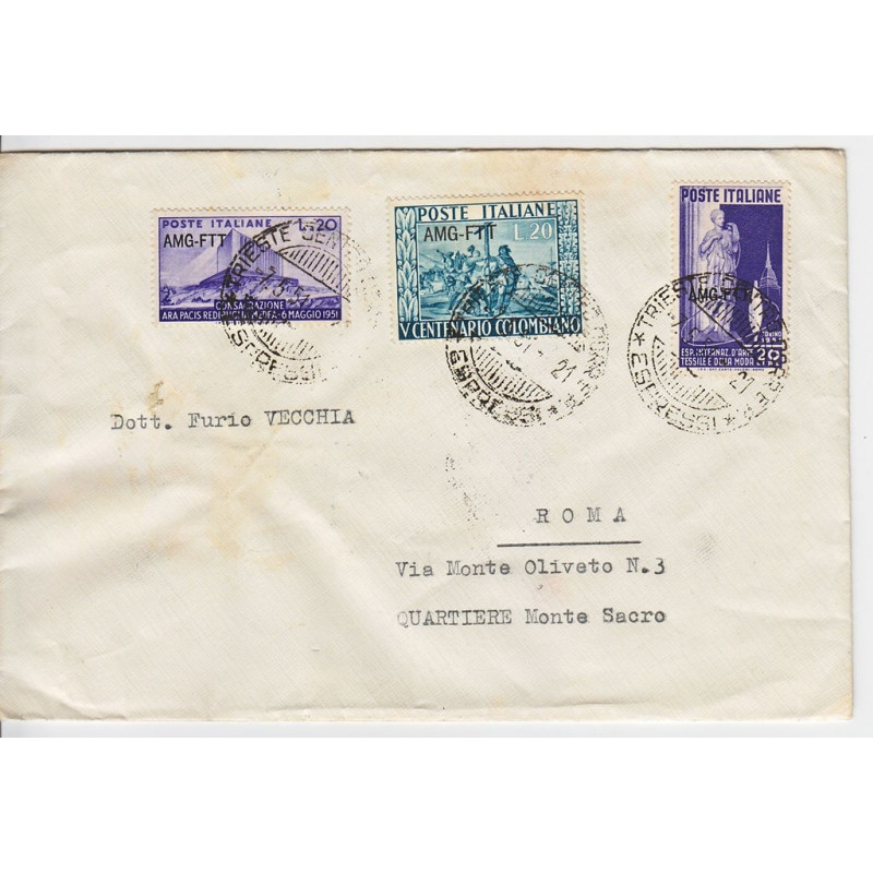 1951 TRIESTE "A" CRISTOFORO COLOMBO 20 L. n.115 + Nn. 111-114 SU BU...