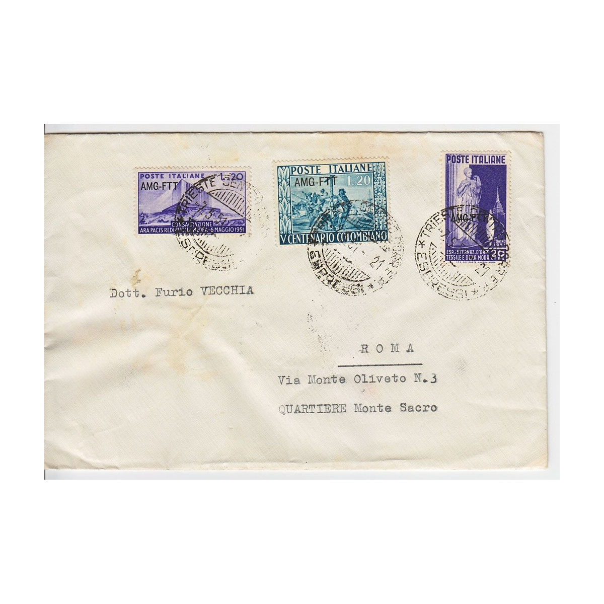 1951 TRIESTE "A" CRISTOFORO COLOMBO 20 L. n.115 + Nn. 111-114 SU BU... 1951 TRIESTE "A" CRISTOFORO COLOMBO 20 L. n.115 + Nn. 111-114 SU BU...