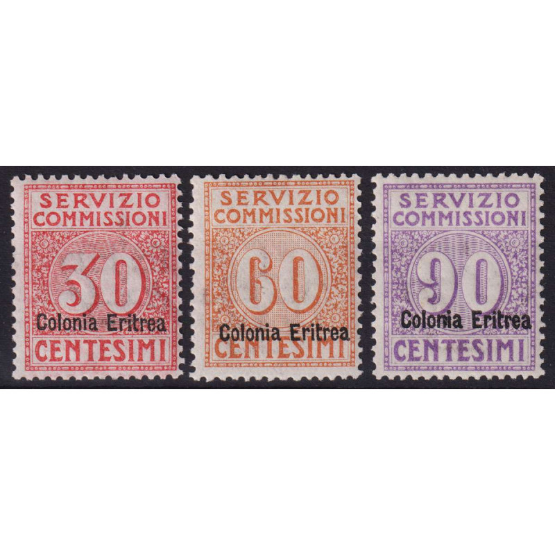 COLONIE ERITREA 1916 SERVIZIO COMMISSIONI 3 V. G.I MNH** CENTRATI  ...