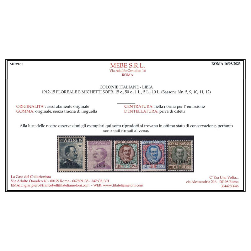 COLONIE LIBIA 1912-15 FRANCOBOLLI D'ITALIA SOPRASTAMPATI 12 V. G.I ...