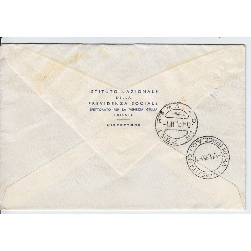 1951 TRIESTE "A" SARDEGNA 10 L. n.130 +2X CENSIMENTO S.23 SU BUSTA ...