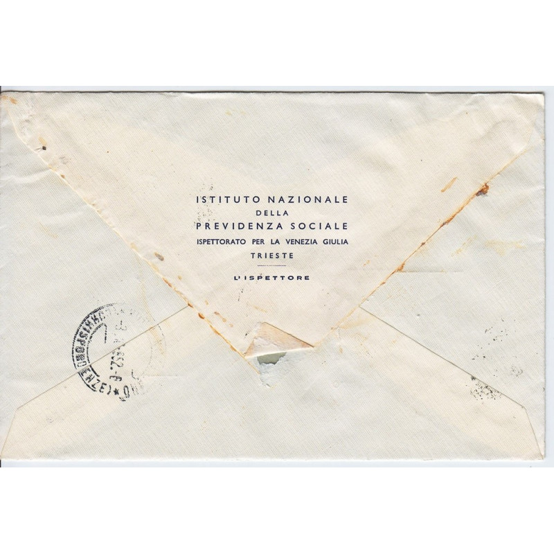 1952 TRIESTE "A" ICAO 60 L. n.155 + SAVONAROLA n.154 SU BUSTA VIAGG...