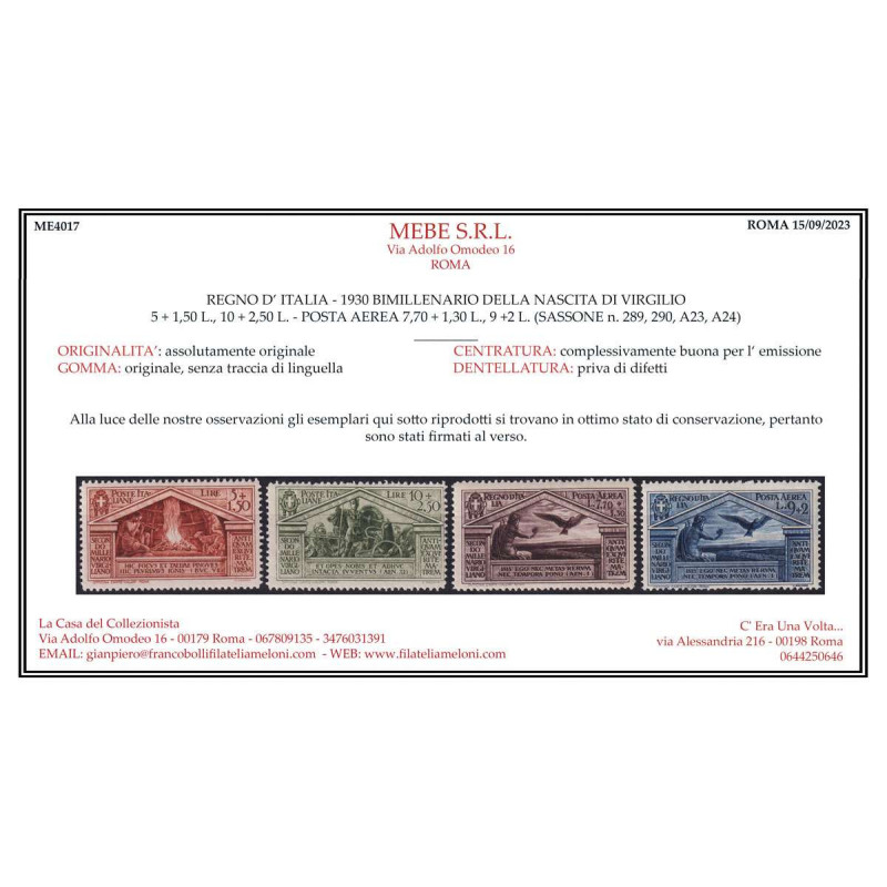 REGNO D' ITALIA 1930 VIRGILIO 13 VALORI G.I MNH** CERT.  | Filateli...