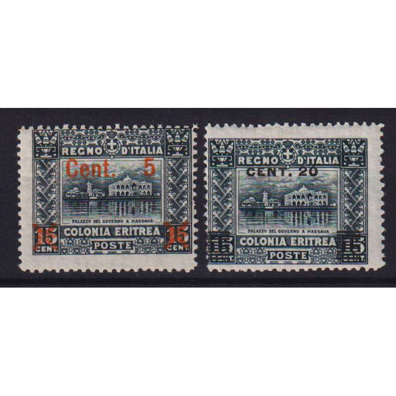 COLONIE ERITREA 1916 SOGGETTI AFRICANI SOPRASTAMPATI 2 V. G.I MNH**...