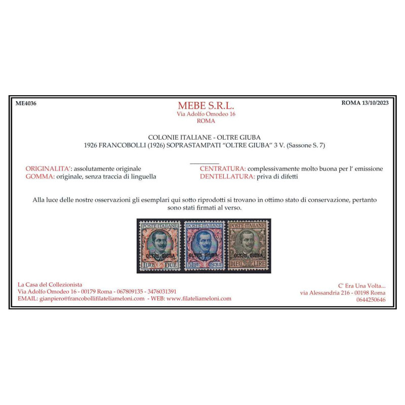 COLONIE OLTRE GIUBA 1925 SERIE COMPLETA 15 V. G.I MNH** CERT.  | Fi...