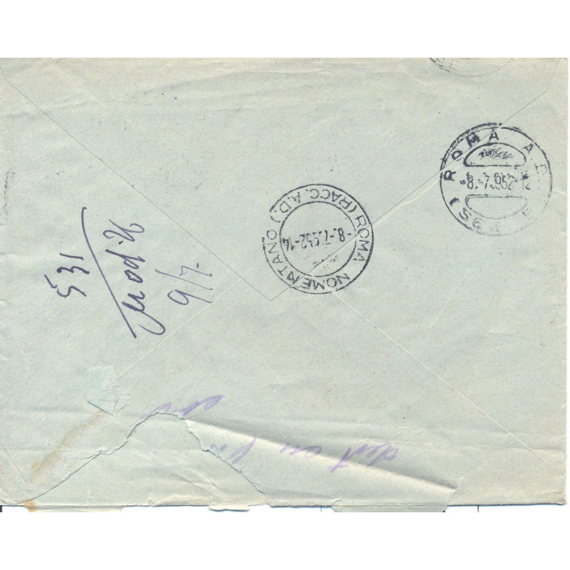 1952 TRIESTE "A" 2X FIERA TRIESTE 25L N.152 + 25L N.150 BUSTA VIAGG...