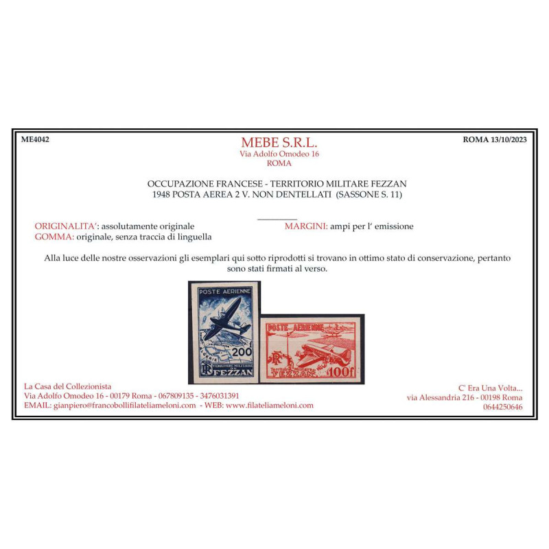 OCCUPAZIONI FEZZAN E GHADAMES 1948 POSTA AEREA NON DENT. 2 V. G.I M...