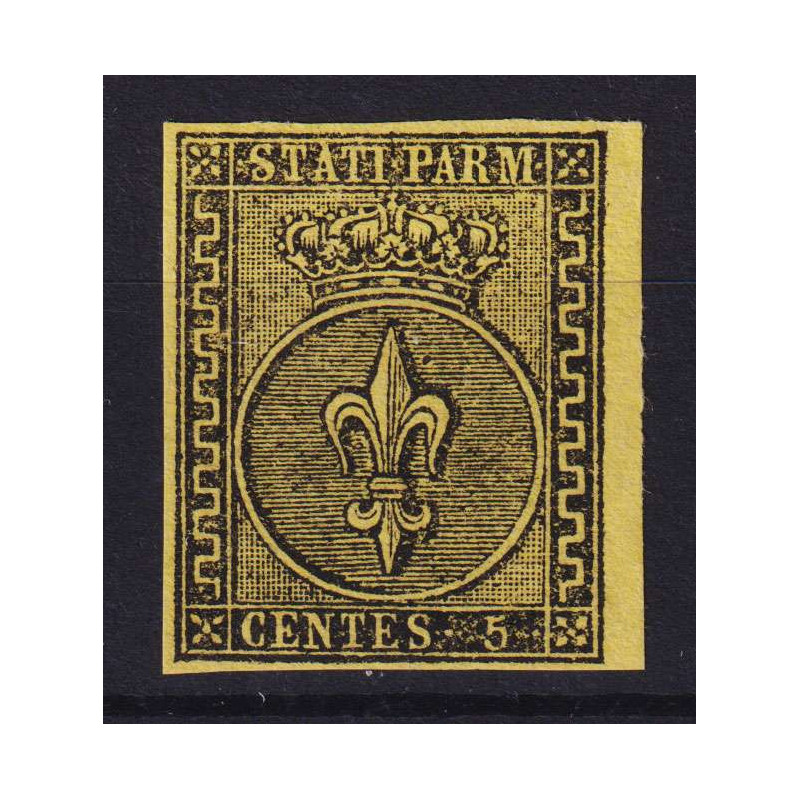 PARMA 1852 GIGLIO 5 CENTESIMI GIALLO N.1a G.O MH* CERT. BOLAFFI  | ...