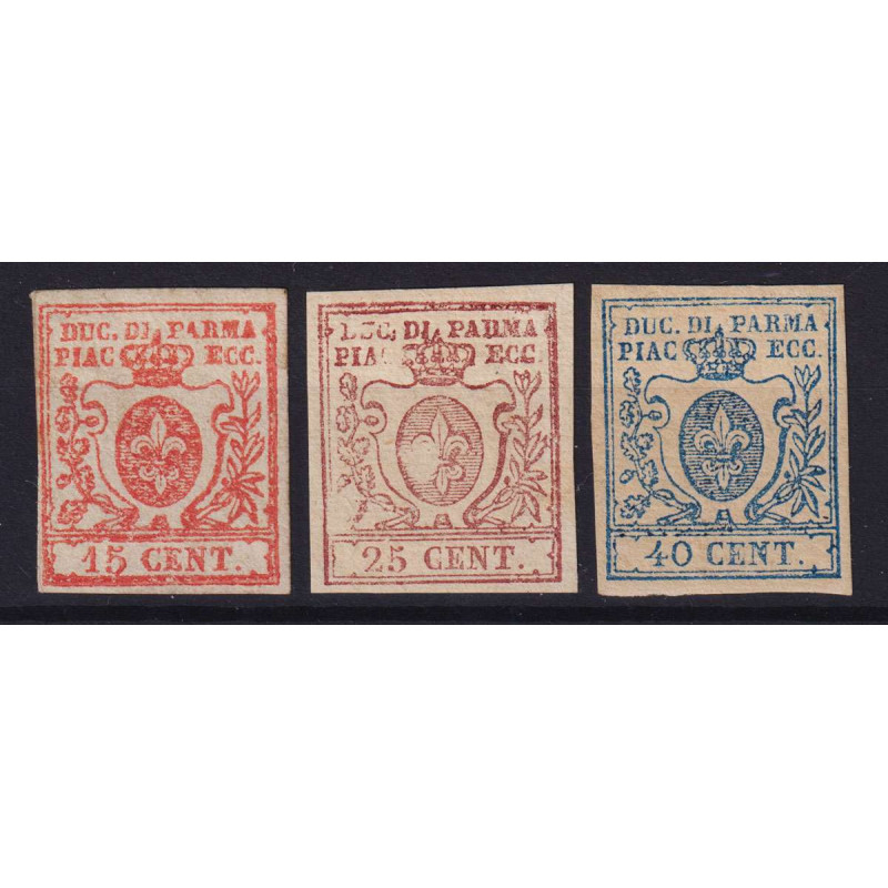 PARMA 1857-59 SERIE COMPLETA 3 V. N.9-11 G.O MLH* CERT.  | Filateli...